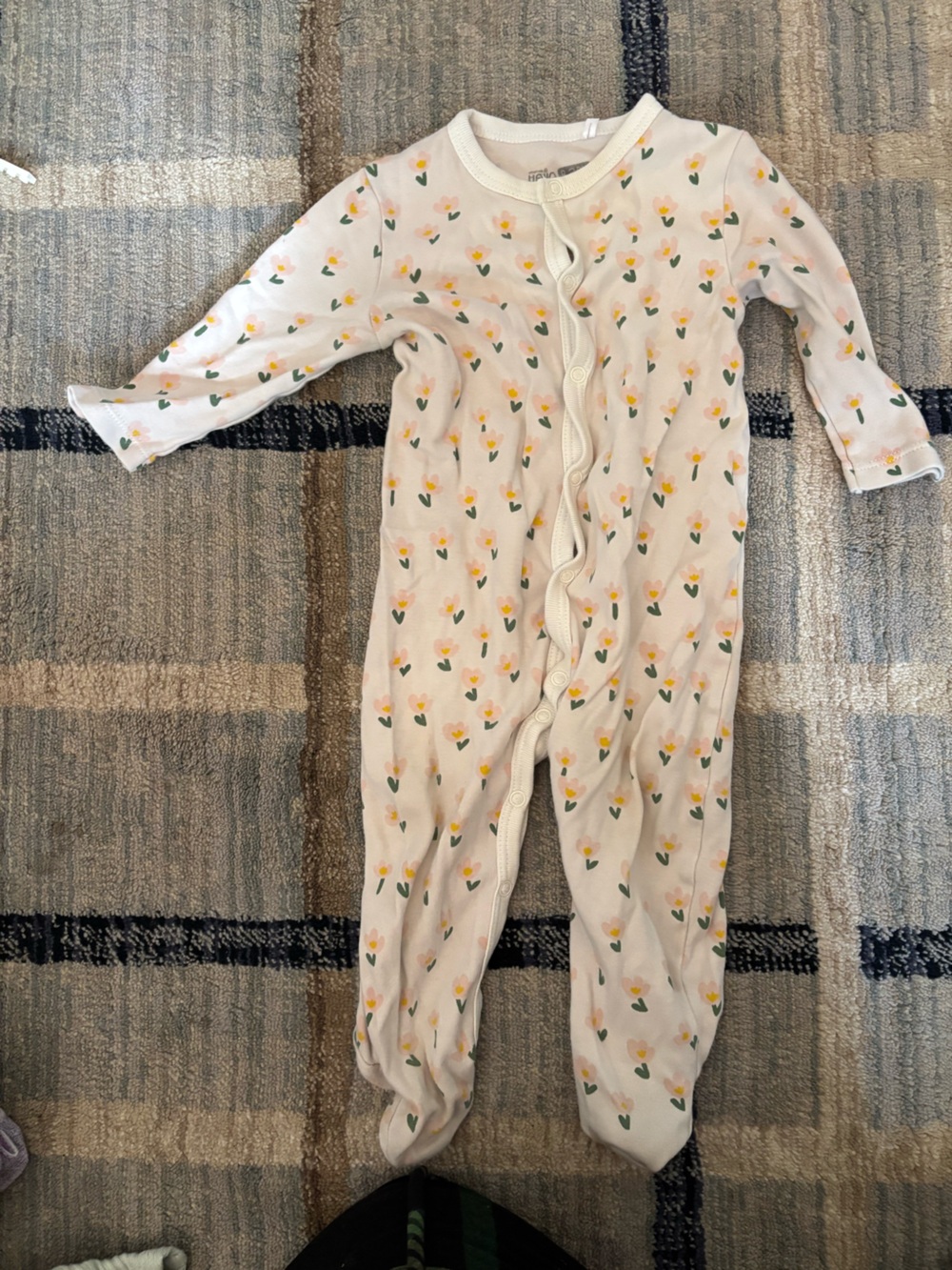 Baby Floral One-Piece Footed Pajamas - White with Yellow Tulips